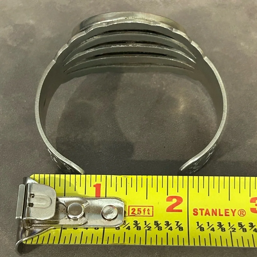 Vtg Antique Fred Harvey Era Navajo-Silver Cuff bracelet, 1923 US Peace Dollar - Picture 12 of 15